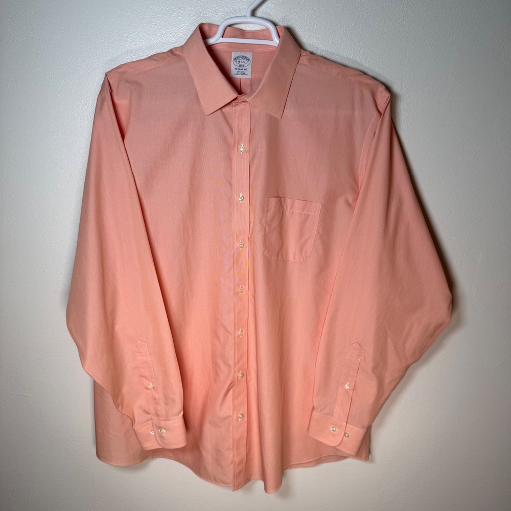 Brooks Brothers Regent Fit Non Iron Cotton Peach Dress Shirt Men 18 6 7‎